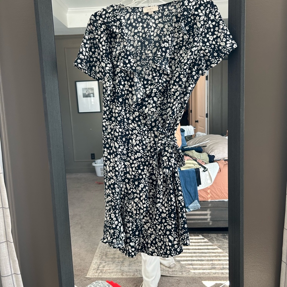 LOFT Black and White Floral Midi Dress